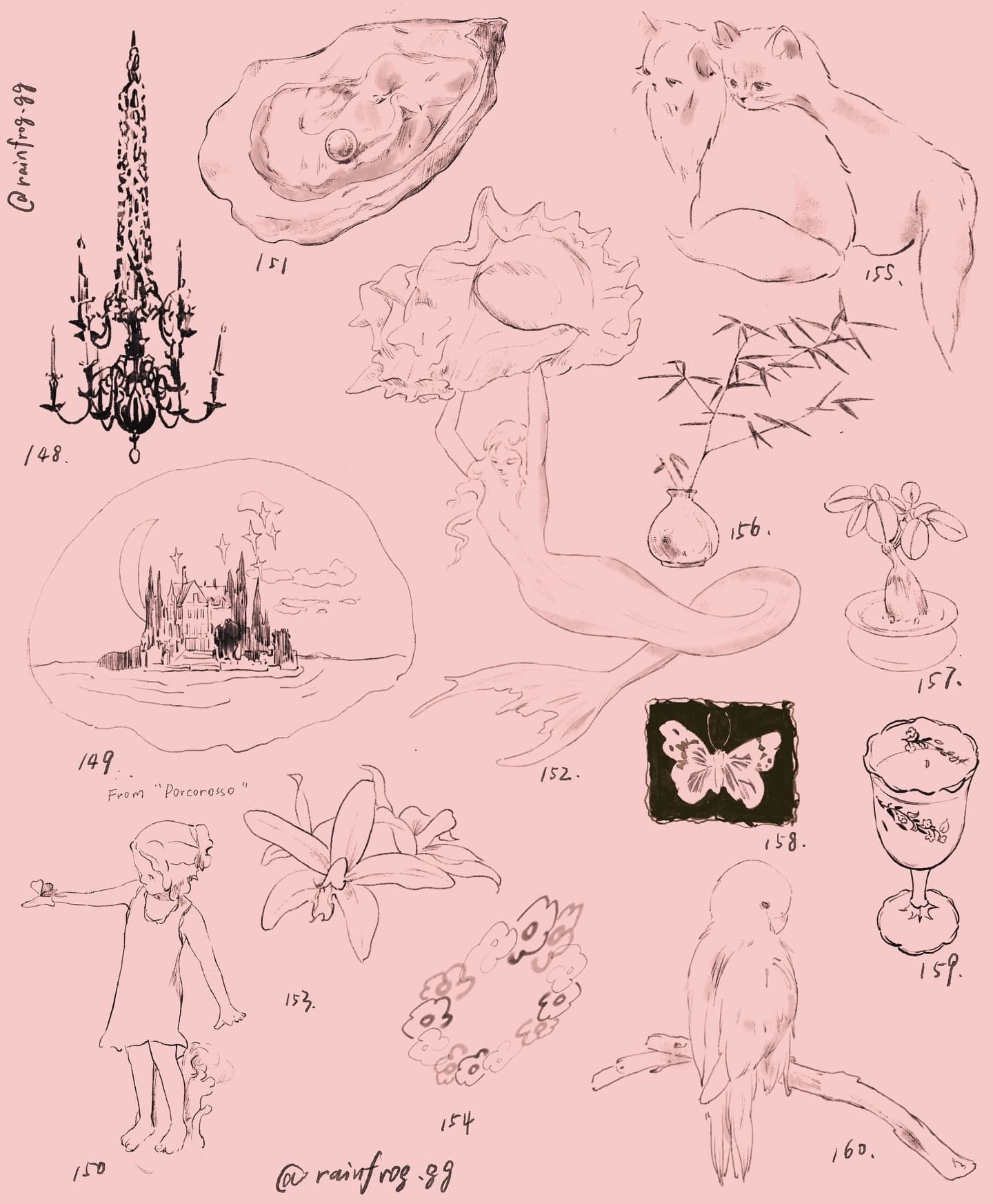 a tattoo flashsheet by @rainfrog.gg
