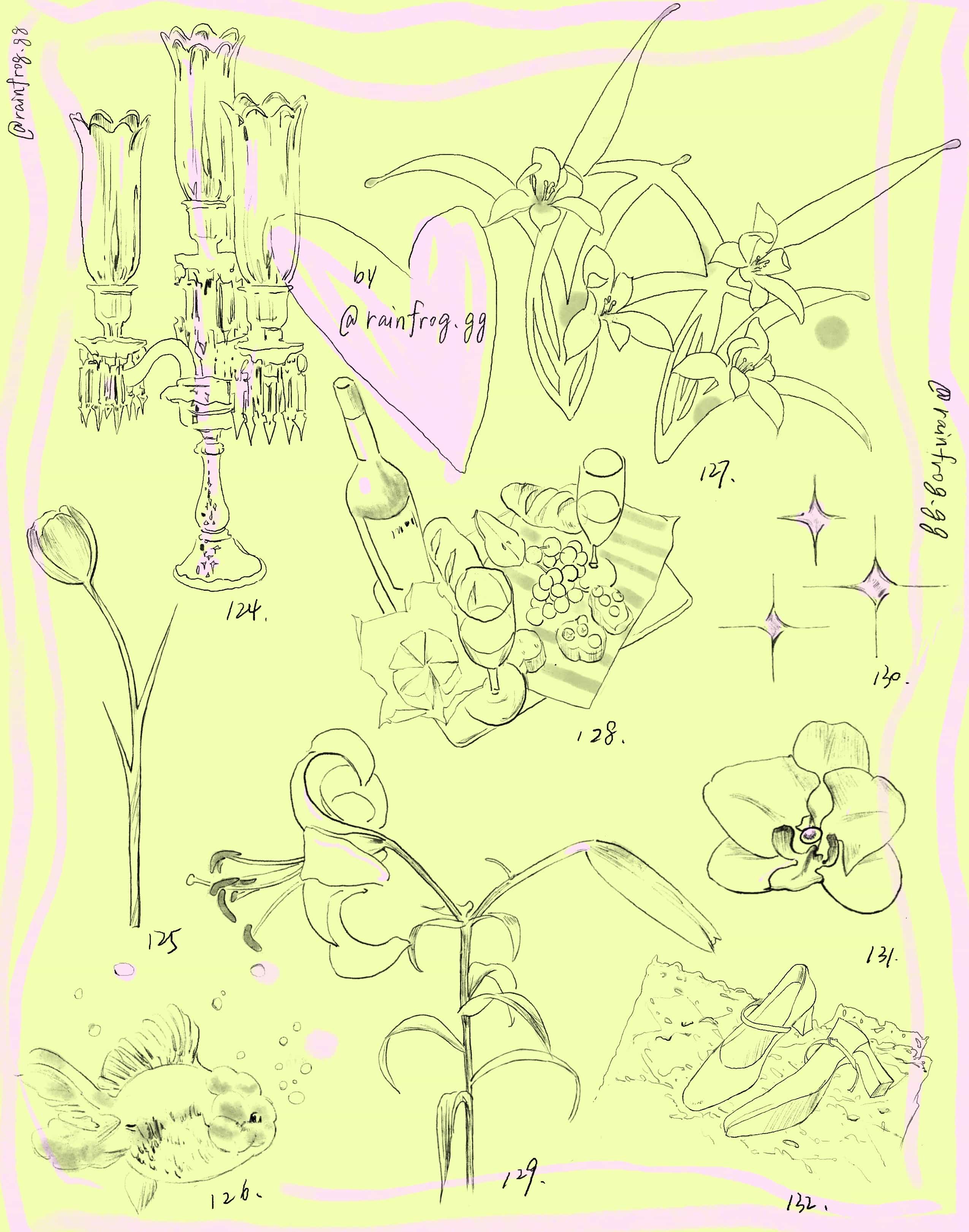 a tattoo flashsheet by @rainfrog.gg